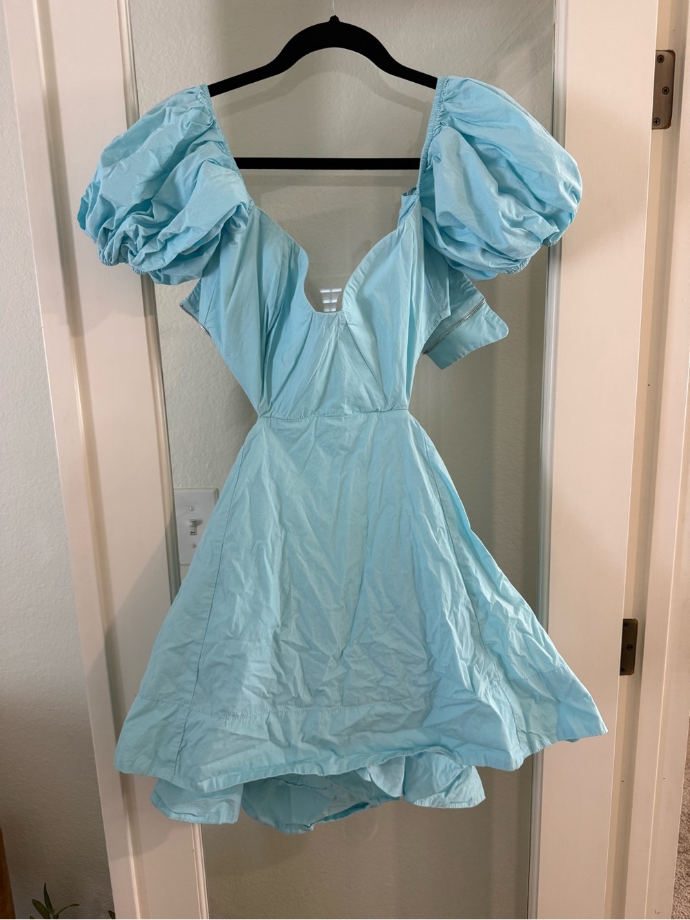 ✨Bardot Light Blue Puff-Sleeve Mini Dress - Elegant Women's Summer Dress